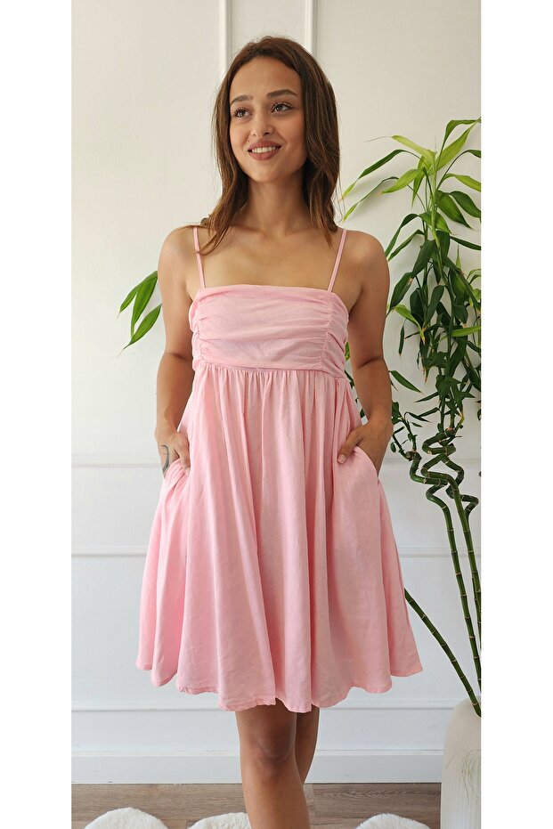 Λινό Φόρεμα Mini Size - 4