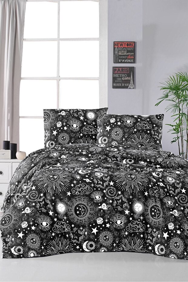 Black and White Double Duvet Cover Set - 100% Cotton, 200X220 Cm, Modern and Stylish Design