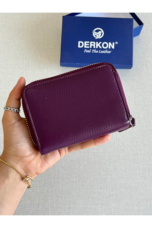 Nova Hakiki Deri Kadın Cüzdanı Mor - 5