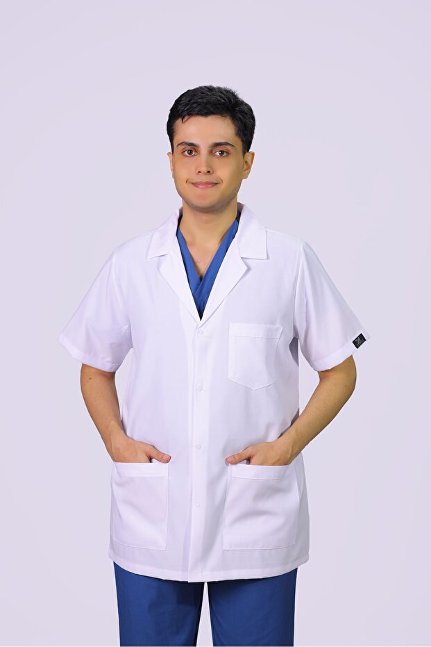 Men's Short Sleeve Classic Collar Medical Apron Doctor Nurse Ezcacı Teacher Apron Thin Fabric