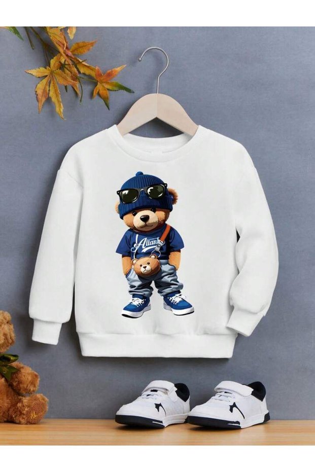 Children's Teddy Bear Printed Winter 0 Collar Sweatshirt Hoodie