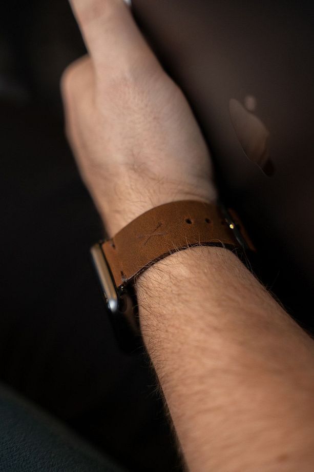 Minimal X Apple Watch Kordonu 38/40/41 Mm - Taba Crazy Gerçek Deri & El Yapımı - 7