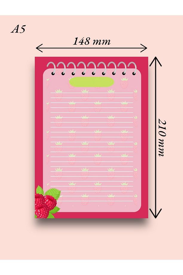 A5 Frambuaz Desenli Notepad - Not Defteri - Bloknot - 2