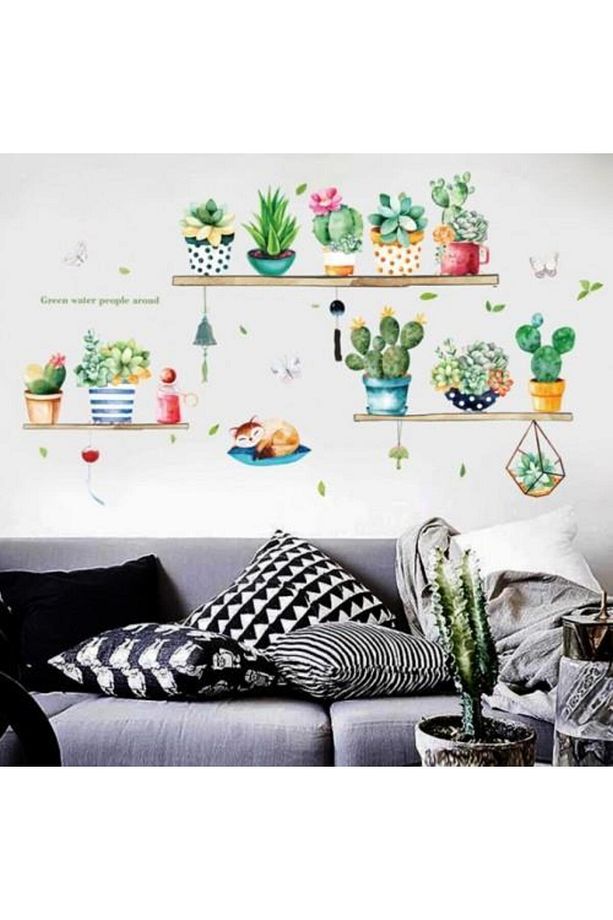 Saksı Çiçek Yeşil Bitkiler Duvar Sticker Çocuk Odaları Oturma Odası Mutfak Duvar Çıkartması - 1