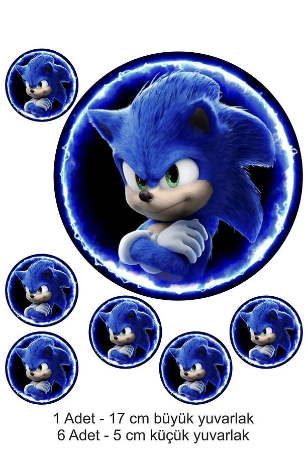 Sonic 7 Adet Yenilebilir Süsü Yazılı Pasta Kurabiye Cupcake Üzeri Şeker Hamuru Kağıt Baskısı - 1