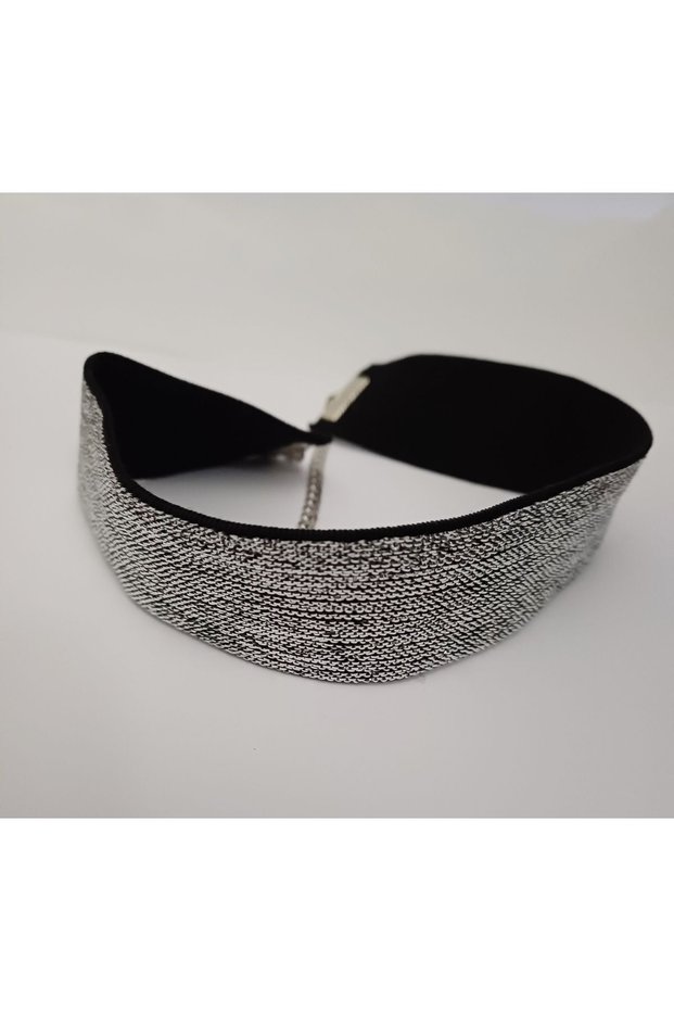 3 Cm Gümüş Simli Elastik Choker Kolye