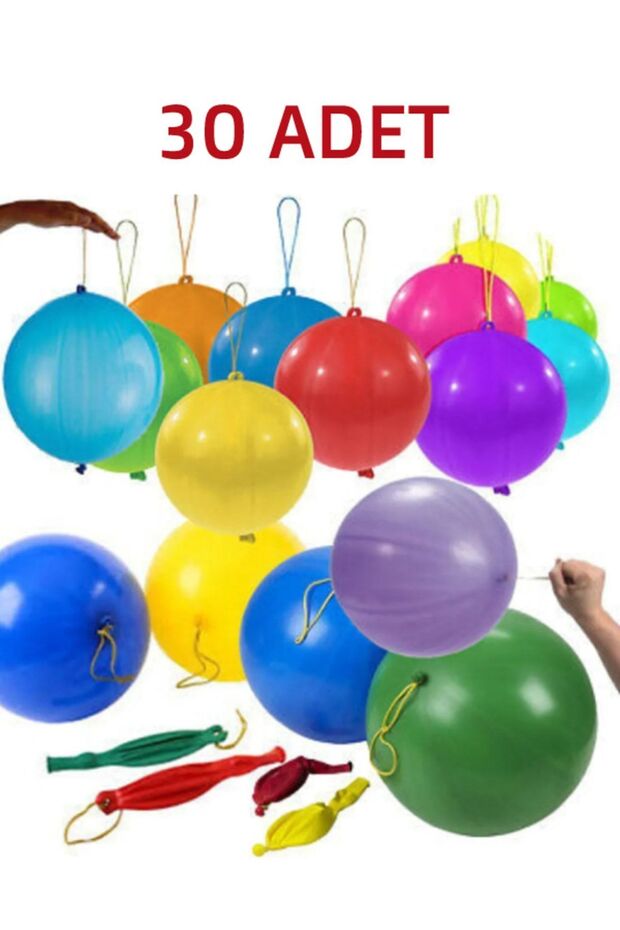 Öz-bal 30 Adet Lastikli Zıpzıp Balon Ipli Punch Panç Büyük Balon
