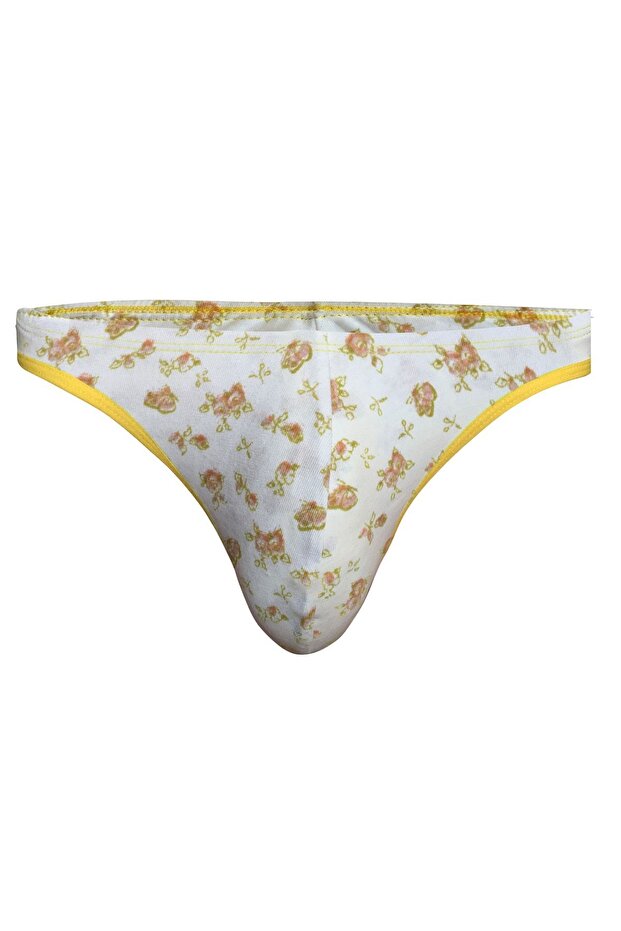 Erkek Çiçek Desenli Beyaz Pamuklu String - 1