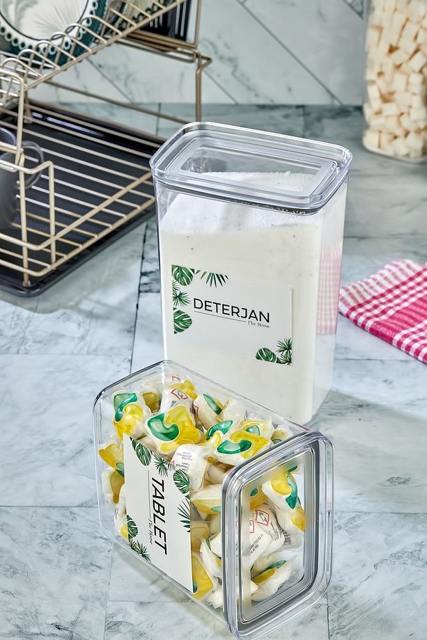 2'li Dekoratif Mika Tablet Ve Deterjan Saklama Kutusu 2900 ml - 3