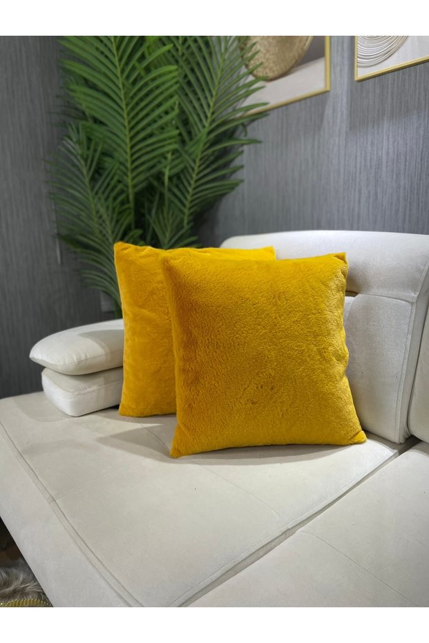 Plush Rabbit Throw Pillow Cover Square - Mustard Yellow