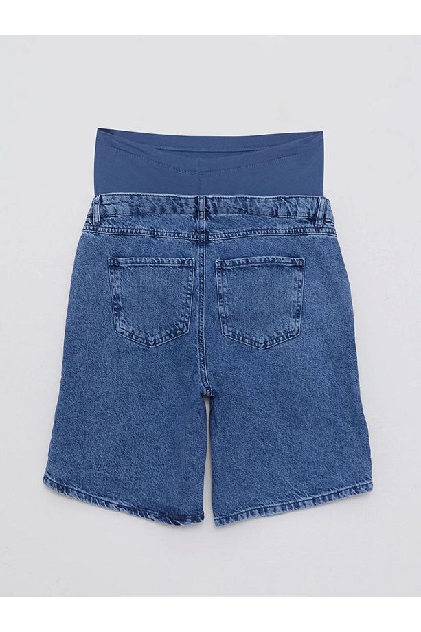 Karın Panelli Standart Fit Düz Hamile Jean Şort - 7