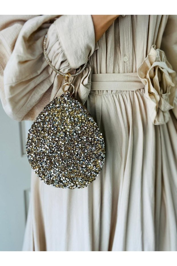 A Must-Have for Weddings, Engagement Parties, and Special Occasions: Large Size Evening Dress Bag with Crystal Stone Detail and Strap