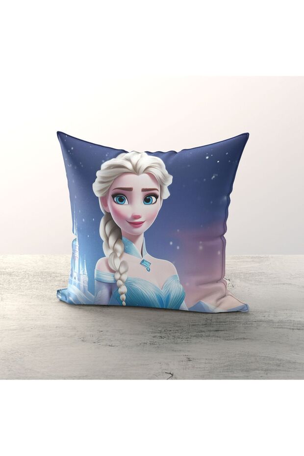 Frozen Blue Elsa Patterned Children's and Baby Room 3-Piece Cushion Cover Set Tlakr-064