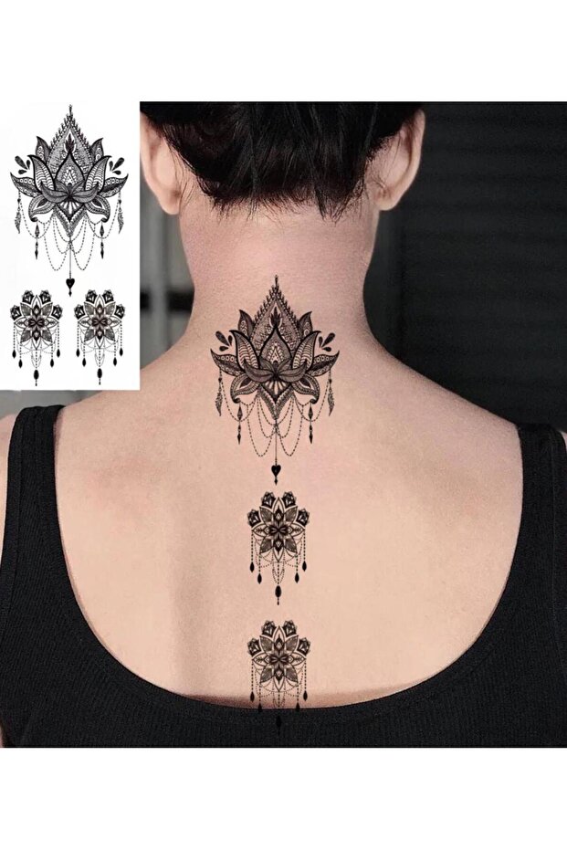 LOTUS ÇİÇEKLERİ SIRT GÖĞÜS KOL BACAK VUCUT İÇİN GEÇİCİ DÖVME - 1