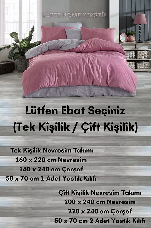 Almira Tek Kişilik İki Renkli Çift Taraflı Kullanımlı  Pamuklu Ranforce Kumaş Nevresim Takımı - 2