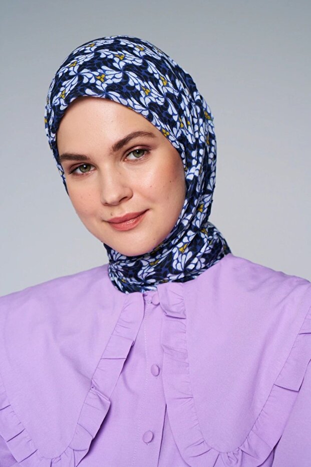 Çark Çiçek Desen Bambu Eşarp - 1