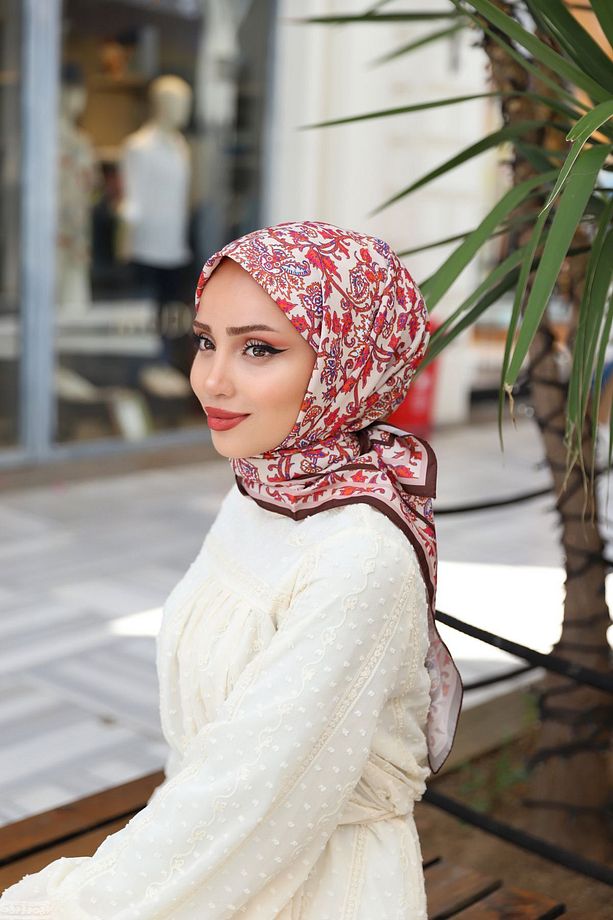 Karmen Desenli Eşarp Kahve - 1