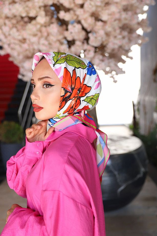 Rosa Desenli Eşarp Fuşya - 2