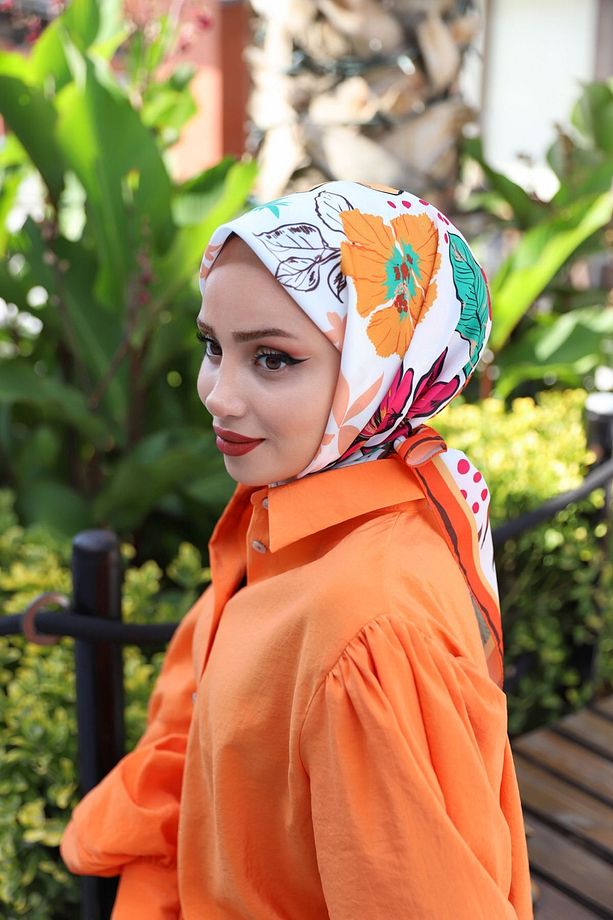 Rosa Desenli Eşarp Turuncu - 2