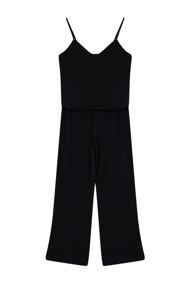 Siyah Bağlama Detaylı İp Askılı Dokuma Pijama Takımı THMSS24PT00402 - 6