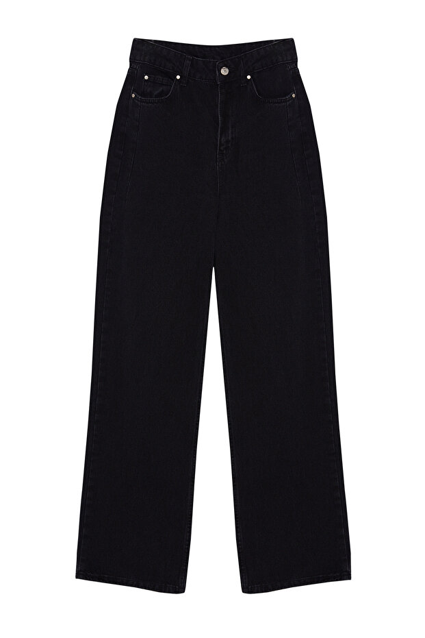 بنطلون جينز أسود بخصر عالٍ وأرجل واسعة TWOAW23JE00345 - 22