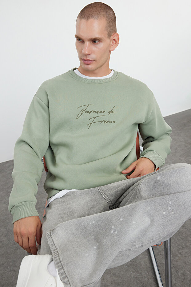 Mint Oversize/Geniş Kesim Yazı Nakışlı Kalın İçi Polar Sweatshirt TMNAW25SW00091 - 2
