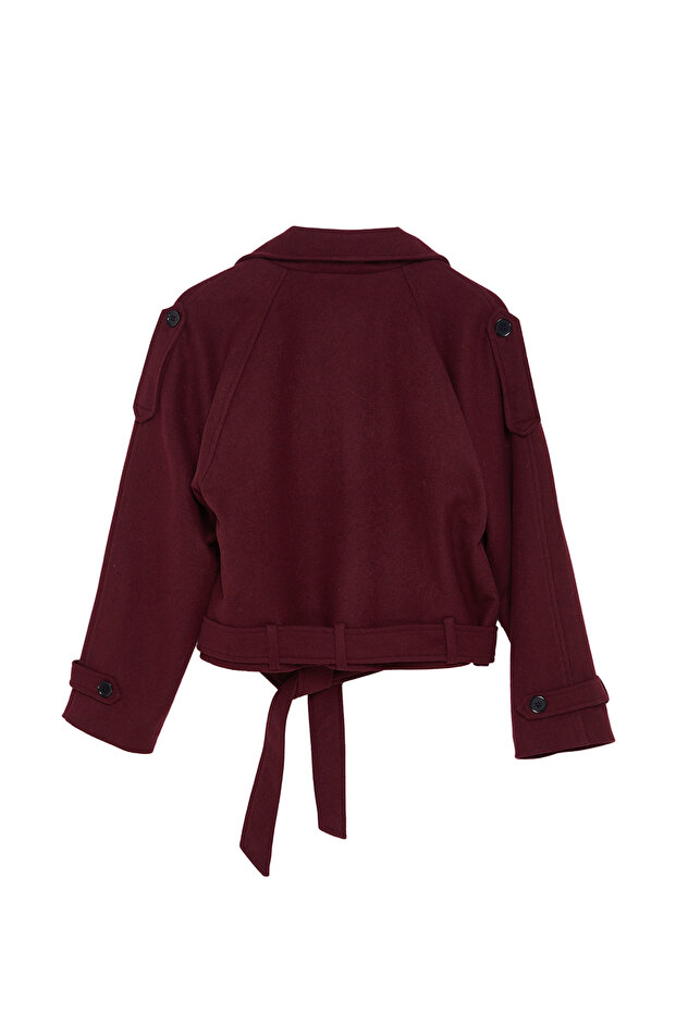 Bordo Yumuşak Dokulu Mevsimlik Kısa Oversize Kaşe Ceket Kaban TWOAW25KB00049 - 7