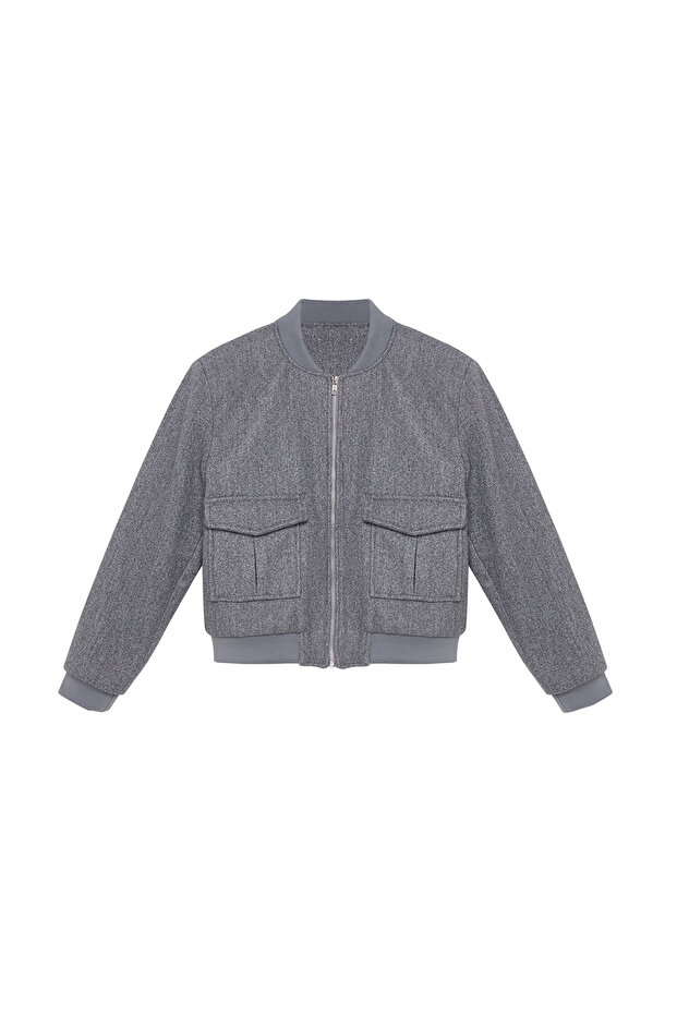 Gri Kaşe Bomber Ceket Mont TWOAW25MO00085 - 6