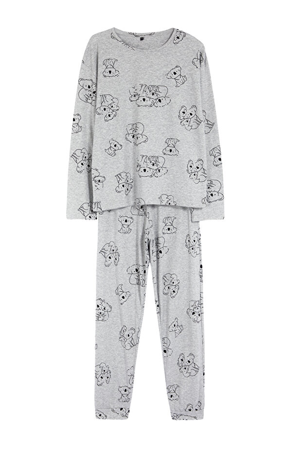 Bawełniana szara melanżowa piżama ze wzorami zwierzęcymi - THMAW25PT00020 - 12