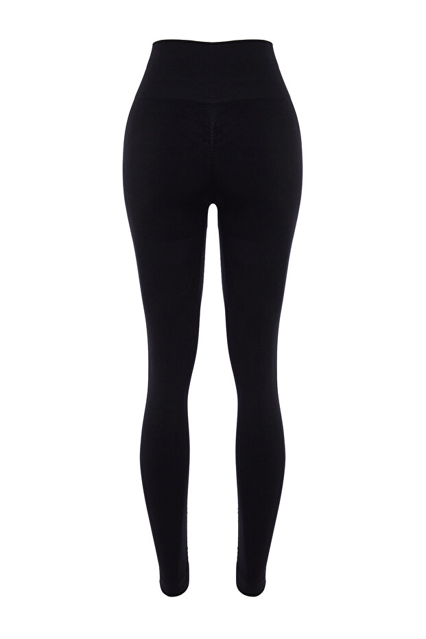 Siyah Seamless/Dikişsiz Push Up Tam Boy Örme Spor Tayt THMAW25TY00003 - 9