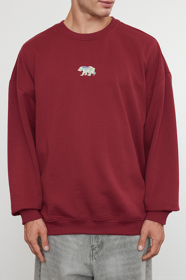 Bordo İçi Polar/Sıcak Tutan Oversize Fit Sweatshirt TMNAW23SW00191 - 3