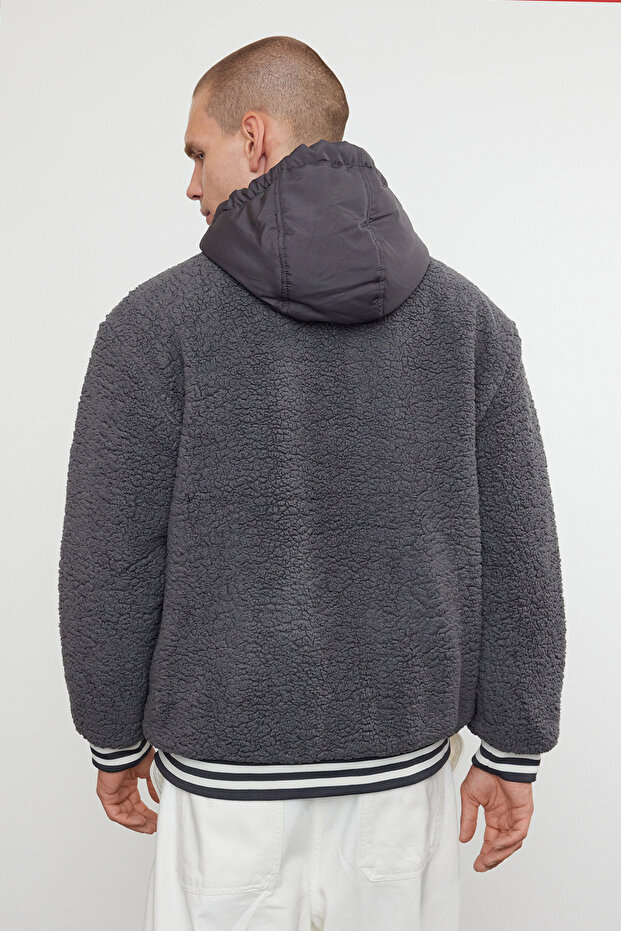 Antrasit Unisex Fit Lastik Detaylı Kapüşonlu Kışlık Mont TMNAW25MO00015 - 6