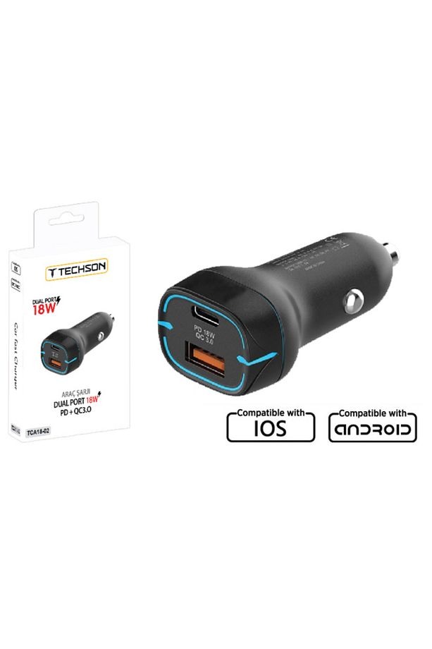 Techson TCA38-01 18W PD - QC 3.0 USB Hızlı Fast Araç Çakmaklık Şarjı - 1