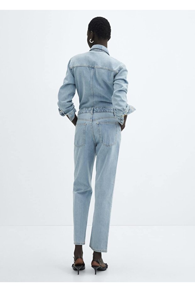 Düğmeli denim tulum - 4