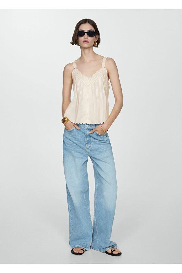 İşlemeli askılı bluz - 2