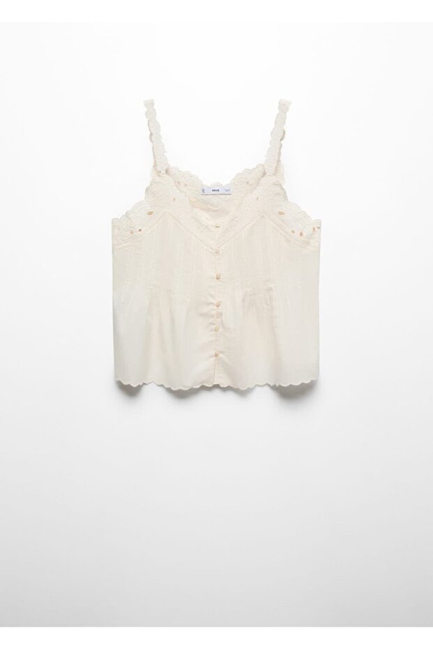 İşlemeli askılı bluz - 3