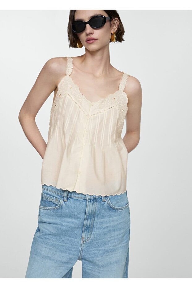 İşlemeli askılı bluz - 1