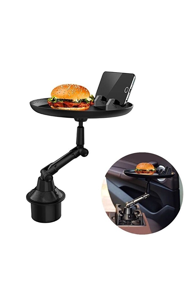 Car Tray Table Drink Holder Folding Adjustable Clamp with Phone Holder Slot Food Table