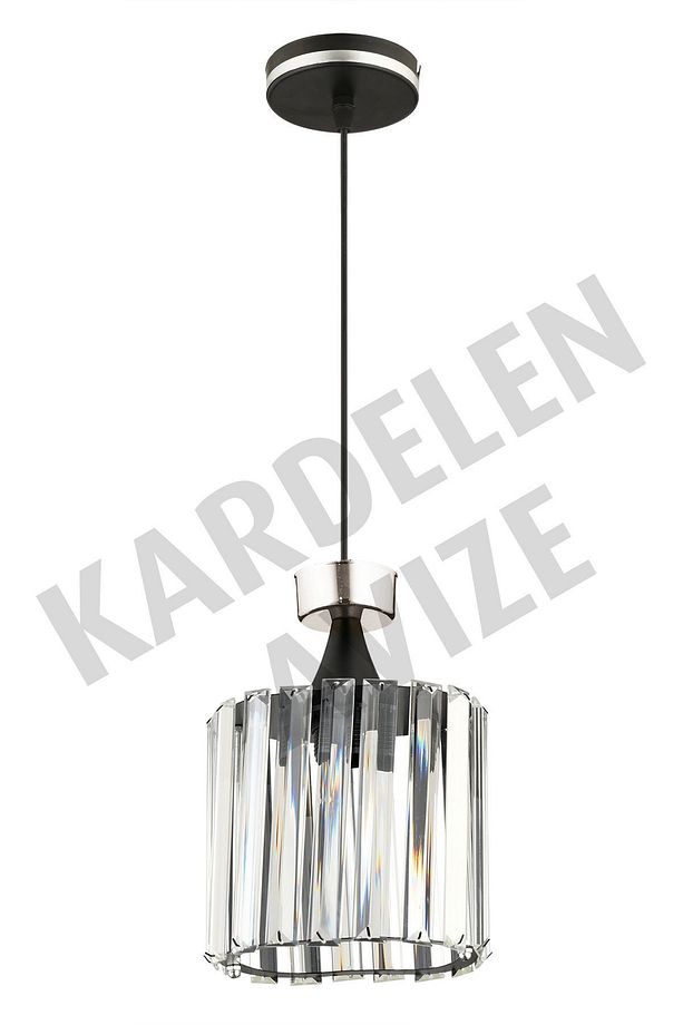 Siyah Tekli Sarkıt Krom Şeritli Kristal  Taşlı Aşağı Bakan Lüks Avize - 2