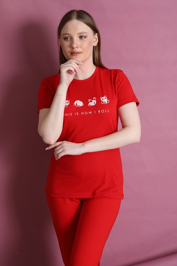 Panda Desen Kısa Kol Pijama Takım - 3