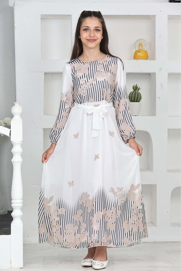 Cotton Lined Long Chiffon Hijab Dress for Young Girl