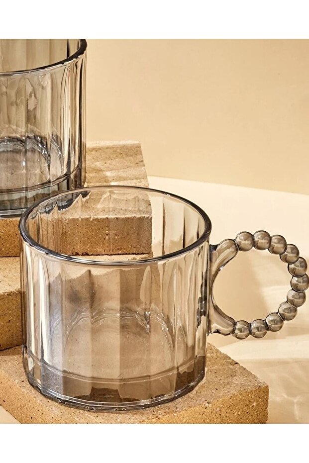 Set of 6 Special Design Gray Glasses with Bead Handles