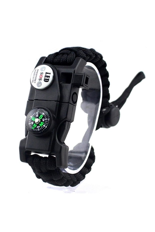 Multi-Purpose Survival Paracord Bracelet with LED Light Fire Starter Black & Orange