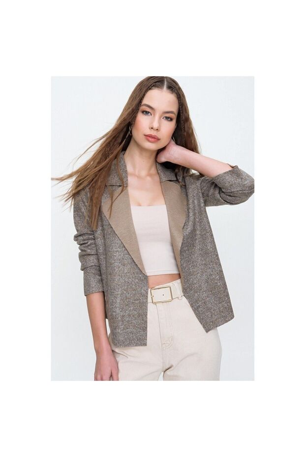 Women's Beige Soft Fabric Jacket Cardigan2975230