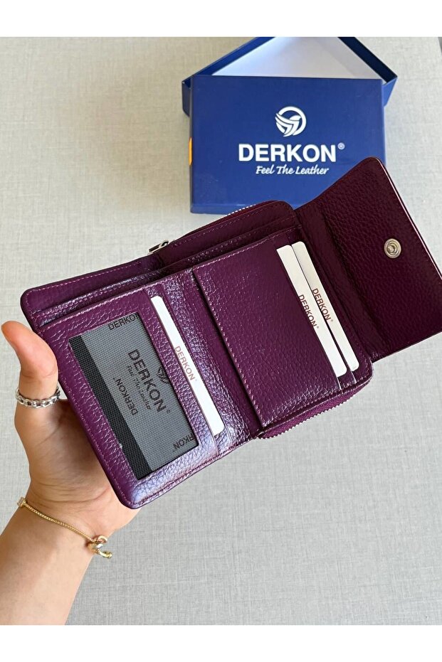 Nova Hakiki Deri Kadın Cüzdanı Mor - 3