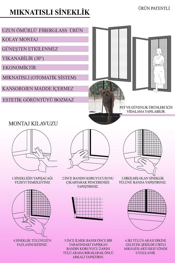 Sineklik En 93 Boy 220 Yıkanabilir Magnatik Fiberglass Kapı Penceresinekliği - 8