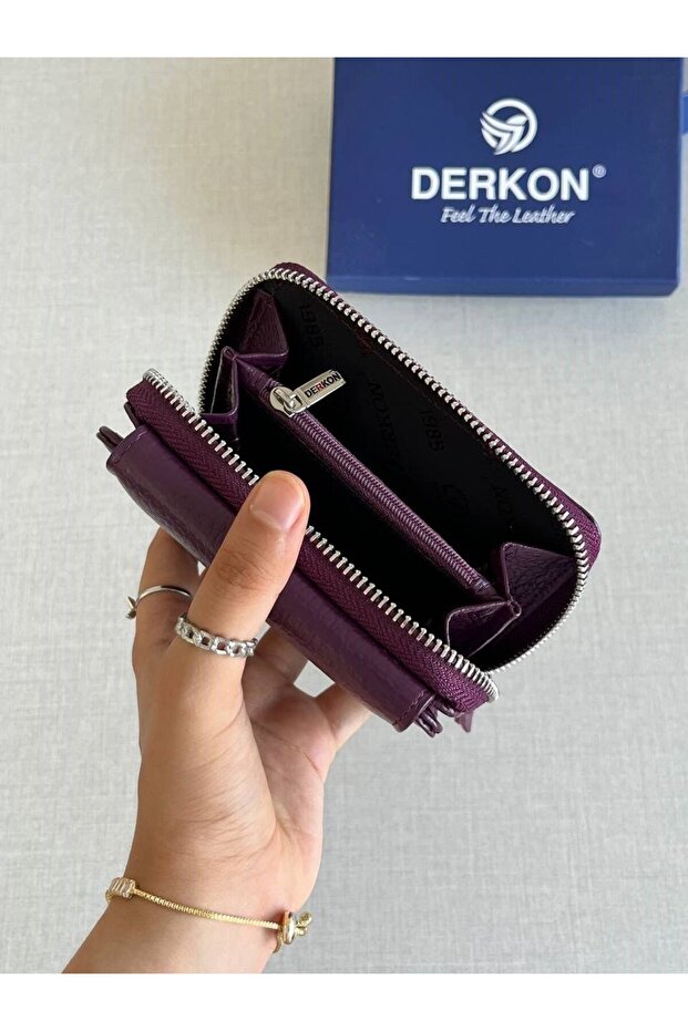 Nova Hakiki Deri Kadın Cüzdanı Mor - 6