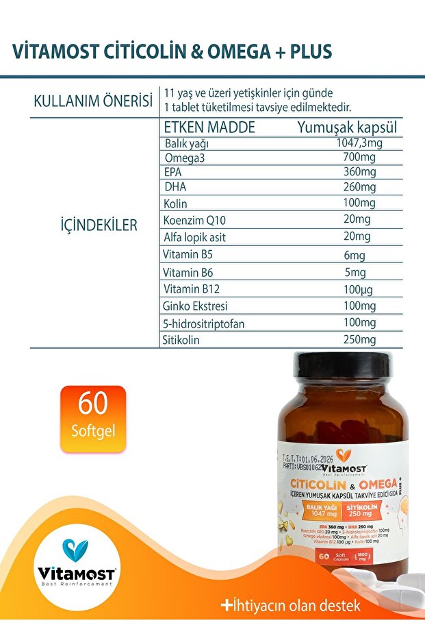 CİTİCOLİN & OMEGA PLUS 60 SOFT JEL KAPSÜL 1800 MG - 5