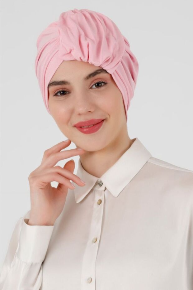 Ready Turban Bonnet Wrapped Red Pink Banded Women's Hijab Outer Bonnet