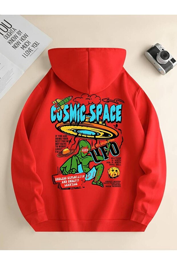 Unisex Cosmic Space Printed Oversized Winter 3-Thread 100% Cotton Hooded Sweatshirt Hoodie